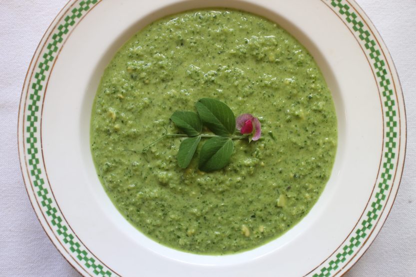 2017 0610 Green Gazpacho with Garlic Scapes and Pea Shoots